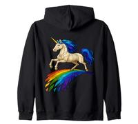 Stained Glass Magical Unicorn Leaping Over Mosaic Rainbow Zip Hoodie