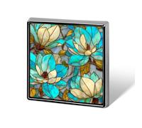 Stained Glass Magnolia Flowers Unisex Brooches & Pins Square Lightweight Lapel Badge Jewelry for Clothing Shawl Hat