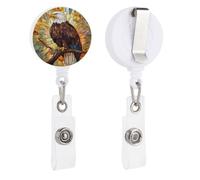 Stained Glass Majestic Bald Eagle on Branch Retractable Badge Holder Reel Clip ID Card Holder for Doctor Nurse Student Office Worker