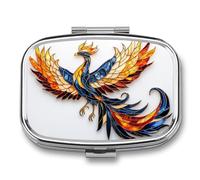 Stained Glass Majestic Phoenix Pill Box 2 Compartment Portable Medicine Pill Case Travel Pill Organizer for Pocket Purse