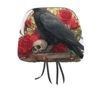 Stained Glass Majestic Raven Antique Book Rose Printed Car Headrest Cover,2 Pieces, Elastic Comfort Head Rest Cover for Women Men, Universal Fits Most Cars Van SUV Truck, Car Interior Decor Accessorie