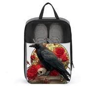 Stained Glass Majestic Raven Antique Book Rose Shoe Bag for Travel Daily Use Anti-dust Storage Carrier Golf Shoe Pouch