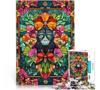 Stained Glass Monkey1000 Pieces Jigsaw Puzzles for teenagers learning educational Every Piece is Unique - Challenging Family Fun Game 38x26cm