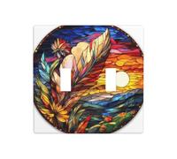 Stained Glass Moon in The Sky Double Gang Toggle Light Cover Wall Plate Switch Decor Standard Size - 11.4x11.4cm