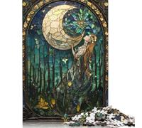 Stained Glass Moon & Woman Puzzle Decompression Toys Paper Rectangular Jigsaw Puzzle for Kids And Adults Age 12 Years Up Easter Gifts 1000pcs (75x50cm)