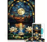 Stained Glass Moonlit City Jigsaw Puzzles 1000 Pieces for Adults Boost Recall Relax Mind Accurate Edge Santa Wish List 50x75cm