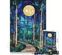 Stained Glass Moonlit Forest 1000 Piece Jigsaw Puzzle for Teenagers Brain Challenge Toy Relax Time Precise Cut Art Display 50x75cm