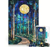 Stained Glass Moonlit Forest 1000 Piece Jigsaw Puzzle for Teenagers Brain Challenge Toy Relax Time Precise Cut Art Display 50x75cm