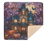 Stained Glass Moonlit Mansion Large Sturdy Baby Activity Play Mat for Indoor Outdoor Lightweight Playroom Activity Mat for Baby Toddler Infant, 50'' x 50''