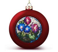 Stained Glass Morning Glory Flowers Christmas Ball Ornaments Shatterproof Hanging Xmas Balls for Christmas Tree Decoration Red Xmas Tree Balls for Holiday Wedding Party