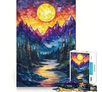 Stained Glass Mountain Forest Autumn 1000 Piece Jigsaw Puzzles for Adults Jigsaw Strong Logic Toy Group Play Clear Edge Perfect Present 50x75cm