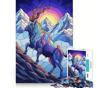 Stained Glass Mountain Goat Illustration 1000 Pieces Jigsaw Puzzles for Teenagers Mind Skill Toy Leisure Fun Design Assembly Elegant Gift 38x26cm