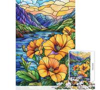 Stained Glass Mountain Lake Jigsaw for Teenagers 1000 Pieces Stimulate Active Brain And Mind Gentle Relaxing Fun Activity (50x75cm)