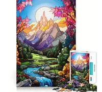 Stained Glass Mountain Landscape 1000 Piece Jigsaw Puzzles for Adults Mind Exercise Toy Casual Fun Precision Cut Artistic Gift 50x75cm