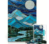 Stained Glass Mountain Landscape Hard Jigsaw Puzzle for Adults 1000 Pieces Recall Upgrade Gentle Relax Clear Cut Unique Gift 38x26cm