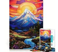 Stained Glass Mountain Landscape Jigsaw Puzzles 1000 Piece for Teenagers Mind Skill Toy Cozy Relax Design Assembly Thoughtful Gift 38x52cm