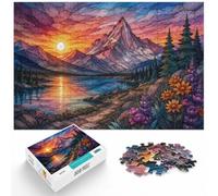 Stained Glass Mountain Landscape with Flowers Jigsaw Puzzle, 1000 Piece | For unhurried leisure at home: Adult jigsaw puzzle with 1000 pieces works for solo puzzling or shared time.