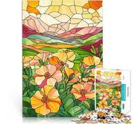 Stained Glass Mountain LandscapeJigsaw Puzzles 1000 Pieces for Adults Analysis and logic is ideal as gifts for the whole family 38x26cm