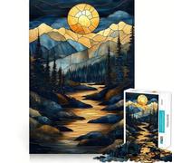 Stained Glass Mountain River 1000 Piece Jigsaw Puzzles for Teenagers Reason Skill Toy Quiet Calm Exact Cut Xmas Surprise 50x75cm