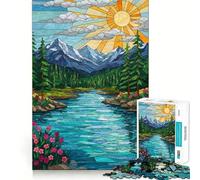 Stained Glass Mountain River Landscape 1000 Piece Jigsaw Puzzle for Teenagers Smart Toy Bonding Time Accurate Cut Art Collection Piece 38x52cm