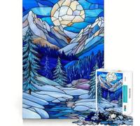 Stained Glass Mountain Scene 1000 Pieces Jigsaw Puzzles for Teenagers Brain Skill Leisure Time Exact Edge Thoughtful Gift 38x52cm