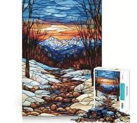 Stained Glass Mountain Stream 1000 Pieces Jigsaw Puzzles for Adults Thought Toy Calming Play Precise Edge Heartfelt Gift 38x26cm