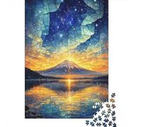 Stained Glass Mountain Sunrise Reflection Travel Puzzle 1000 Pieces, Alpine Village Landscape, Thick Cardboard Pieces, Screen-Free Fun for Families, Travel Gift, 70x50cm/1000pcs