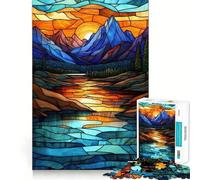 Stained Glass Mountain Sunset 1000 Pieces Jigsaw Puzzles for Adults Thought Toy Calming Play Precise Edge Heartfelt Gift 38x52cm