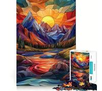 Stained Glass Mountain Sunset Adults Puzzles 1000 Piece Jigsaws Brain Teaser Home Pastime Image Assembly Memorable Gift 38x52cm
