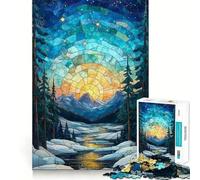 Stained Glass Mountain Sunset Jigsaw Puzzles 1000 Pieces for Teenagers Mental Toy Anxiety Relief Premium Cut Elegant Gift 50x75cm