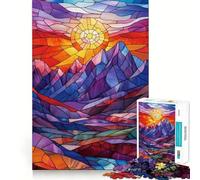 Stained Glass Mountain Sunset Jigsaw Puzzles for Adults 1000 Piece Enhance Recall Leisure Time Exact Edge Festival Gift 38x26cm