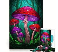 Stained Glass Mushroom Forest Jigsaw Puzzles for Adults1000 Pieces Smart Toy Soothing Play Accurate Cut Art Collectible 38x52cm