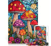 Stained Glass Mushrooms 1000 Pieces Jigsaw Puzzles for Teenagers Recall Upgrade Relaxing Fun Clear Cut Seasonal Gift 38x26cm