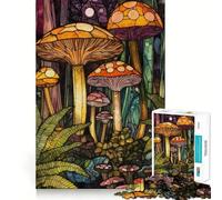 Stained Glass Mushrooms Jigsaw Puzzles 1000 Piece for Teenagers Memory Build Indoor Play Fine Cut Santa Wish Pick 38x26cm