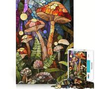 Stained Glass Mushrooms Jigsaw Puzzles 1000 Pieces for Adults Boost Recall Relax Mind Accurate Edge Santa Wish List 38x52cm
