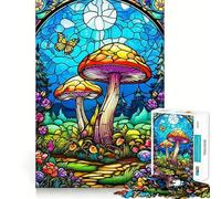 Stained Glass Mushrooms Jigsaw Puzzles for Adults 1000 Piece Enhance Recall Leisure Time Exact Edge Festival Gift 38x52cm