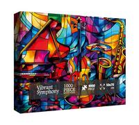 Stained Glass Music Puzzle for Adults 1000 Pieces, Colorful Art Jigsaw Puzzle, Piano Violin Puzzle