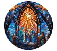 Stained Glass Nativity Cardboard Jigsaw Puzzles 1000 Pieces Puzzles for Adults Challenging Brain Teaser for Teenagers,Family Fun,DIY Home Decor Gift 67.5x67.5cm