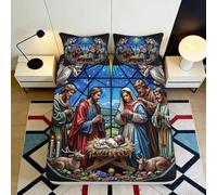 Stained Glass Nativity Fitted Sheet 3D Printed soft touch Microfiber Bed Cover for home decor guest room bedding anti-slip easy care 90x200x25cm