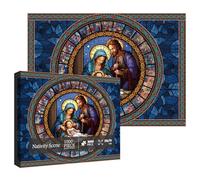 Stained Glass Nativity Scene Puzzle for Adults 1000 Pieces, Christian Art Jesus Jigsaw Puzzles, Religious Cross Puzzle as Home Decor