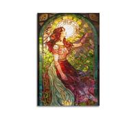Stained Glass Nature Wall Art, Vibrant Print, Art Nouveau Poster, Lively Canvas Picture Artistic Wall Mural Modern Hanging Decor Poster08x12inch(20x30cm)