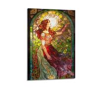 Stained Glass Nature Wall Art, Vibrant Print, Art Nouveau Poster, Lively Canvas Picture Artistic Wall Mural Modern Hanging Decor Poster20x30inch(50x75cm)