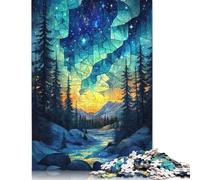 Stained Glass Night Sky Jigsaw Puzzles Puzzles for Adults Kids. 1000 Piece Great Gifts Challenge Toy Educational Games Home Decoration for Educational Games Gifts 1000pcs (40x28cm)