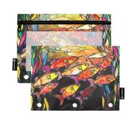 Stained Glass Ocean Fish Plastic Binder with Clear Window Ringing Pencil case Clear Window & Grommets Binders 3 Ringing School Class Office Organizers Multicolored 2 PCS