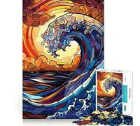 Stained Glass Ocean Wave Hard Jigsaw Puzzle for Adults 1000 Pieces Boost Recall Calm Escape Tight Edge 38x52cm