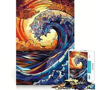 Stained Glass Ocean Wave Jigsaw Puzzles 1000 Pieces for Adults Boost Recall Relax Mind Accurate Edge Santa Wish List 50x75cm
