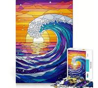 Stained Glass Ocean Wave Sunset 1000 Piece Jigsaw Puzzles for Adults Jigsaw Strong Logic Toy Group Play Clear Edge Perfect Present 50x75cm