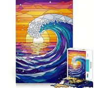 Stained Glass Ocean Wave Sunset 1000 Piece Jigsaw Puzzles for Teenagers Reason Skill Toy Quiet Calm Exact Cut Xmas Surprise 38x52cm