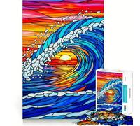 Stained Glass Ocean Wave Sunset 1000 Pieces Jigsaw Puzzles for Teenagers Recall Upgrade Relaxing Fun Clear Cut Seasonal Gift 38x26cm