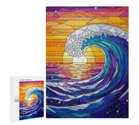 Stained Glass Ocean Wave Sunset Jigsaw Puzzle for Adults And Families, 500 PCS, A Mindful Leisure Activity for Puzzle Lovers, for Family Fun